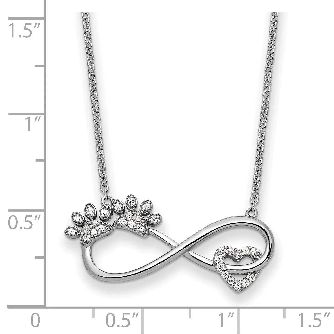 Sterling Silver CZ Furr Ever Infinity Paw Print 18 in Necklace