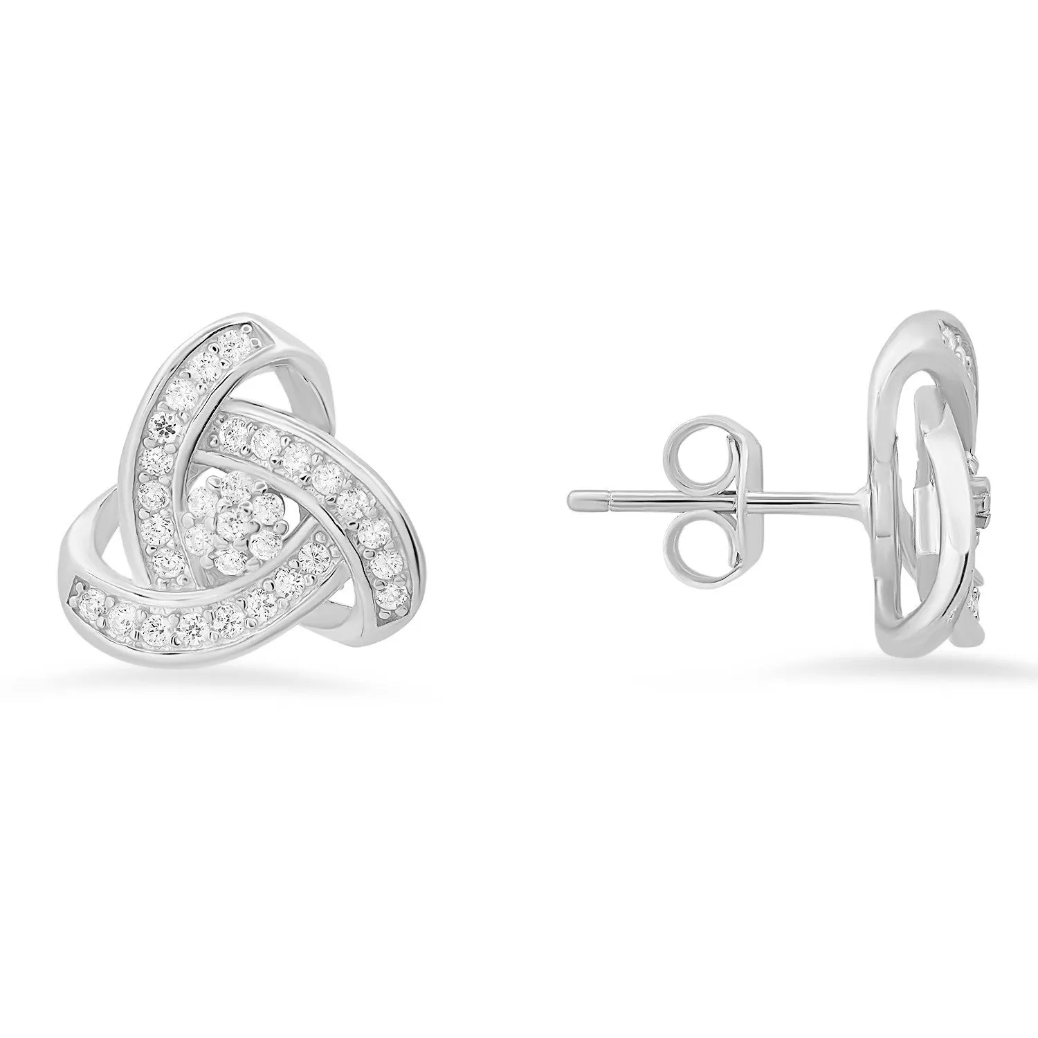 Sterling Silver CZ Trinity Love Knot Stud Earrings