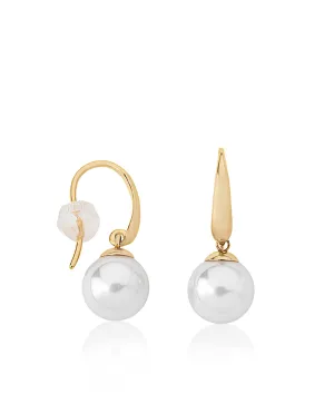 Sterling Silver Gold Plated Short Fish Wire Earrings, for Women with Organic Pearl, 10mm Round White Pearl, Nuada Collection