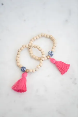 The Elliotborough Tassel Bracelet In Hot Pink