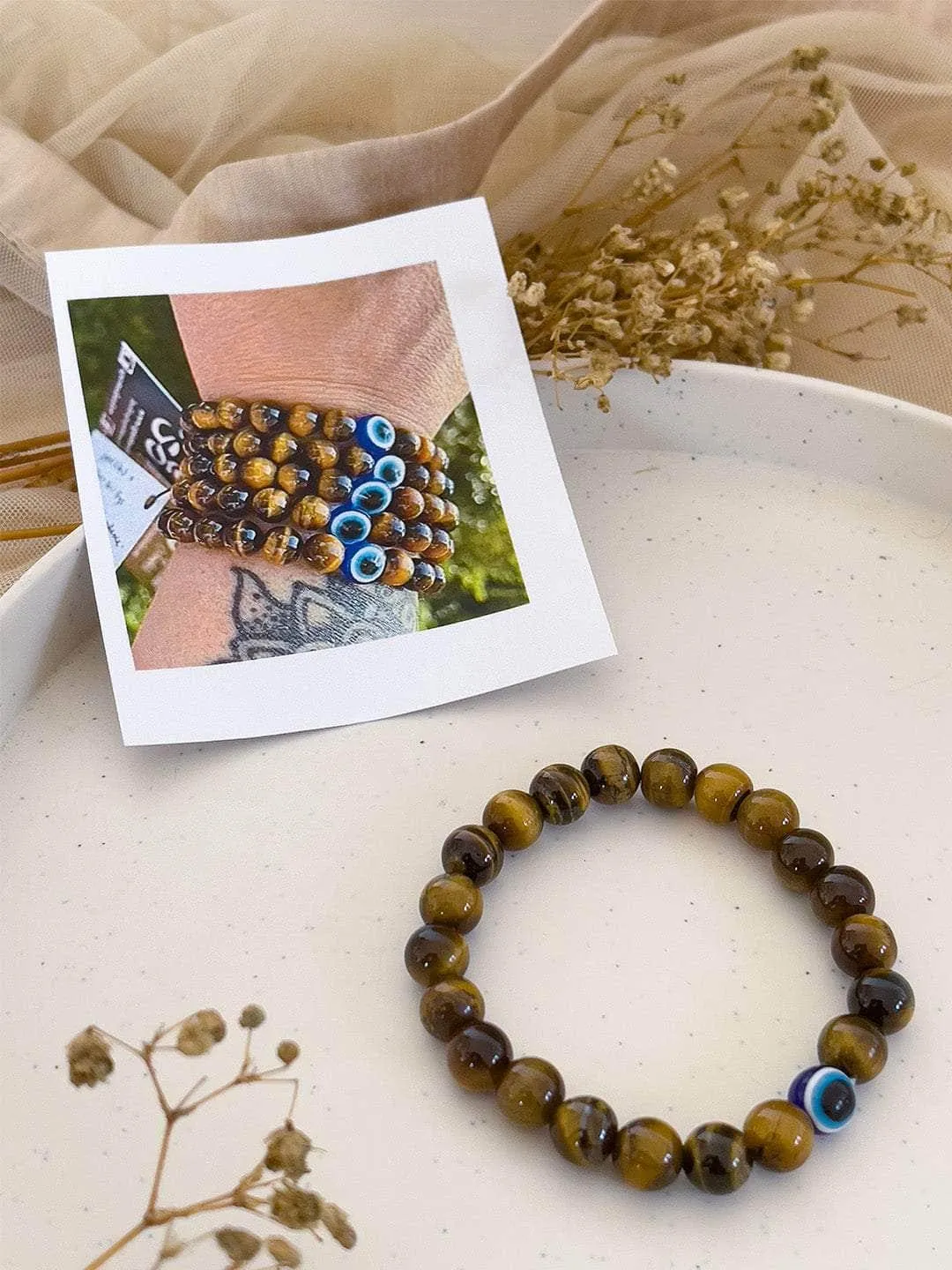 Tiger Eye And Onyx Stacked Handmade Bracelet