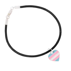 Transgender Heart Flag Black Cord Bracelets