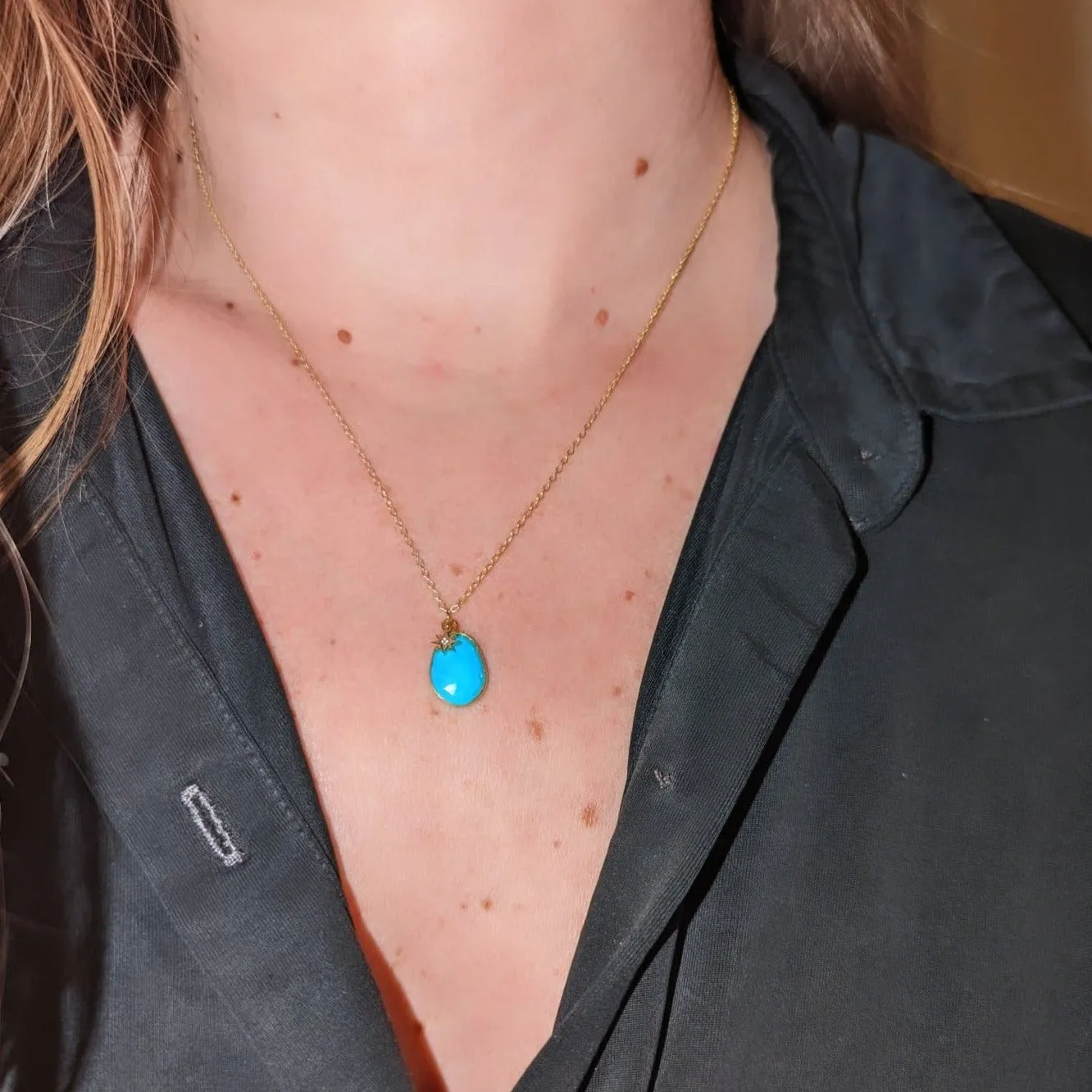 Turquoise Necklace with Diamond Star Charm