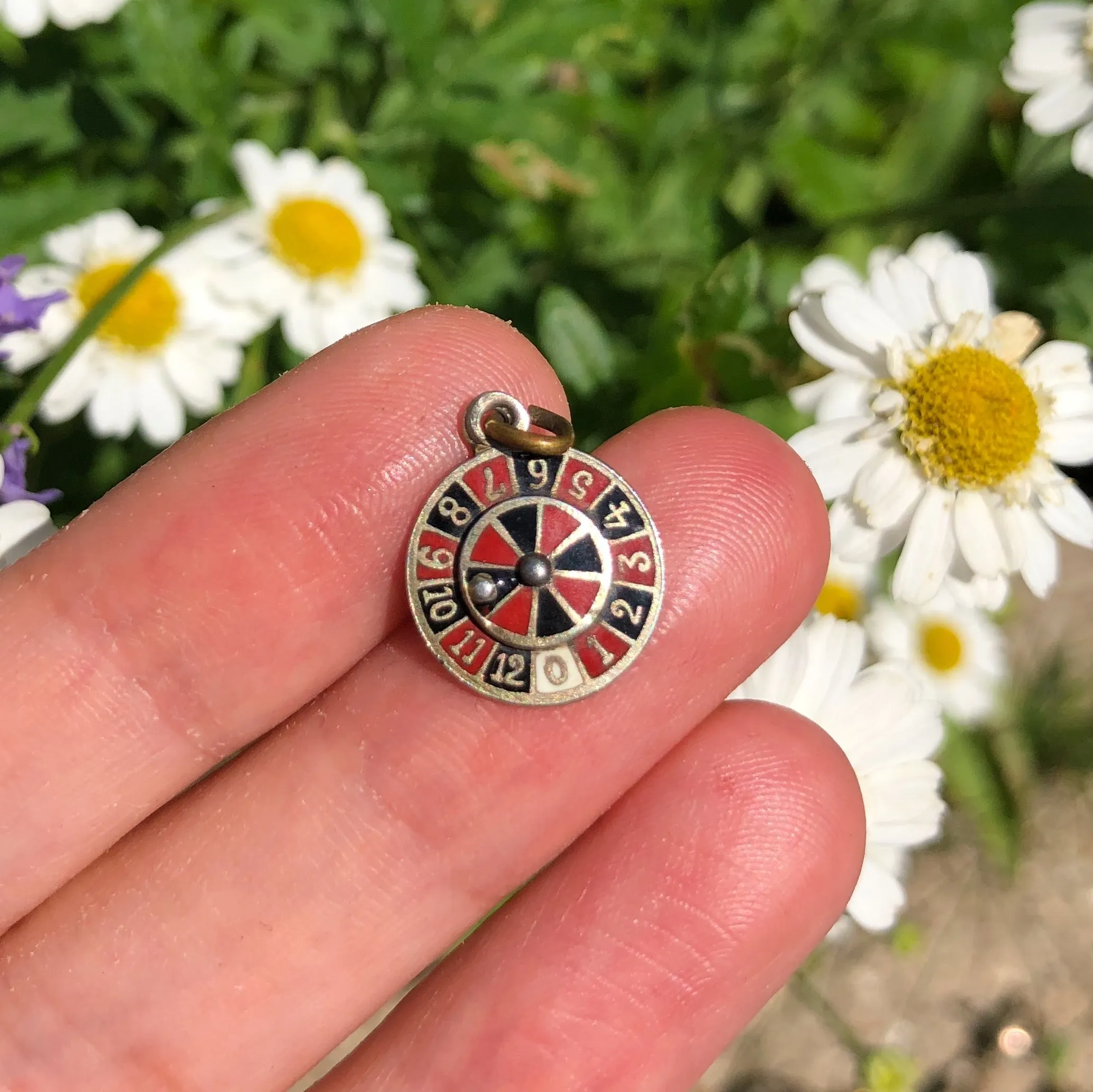 Vintage Silver Gilt Enamel Spinning Roulette Charm