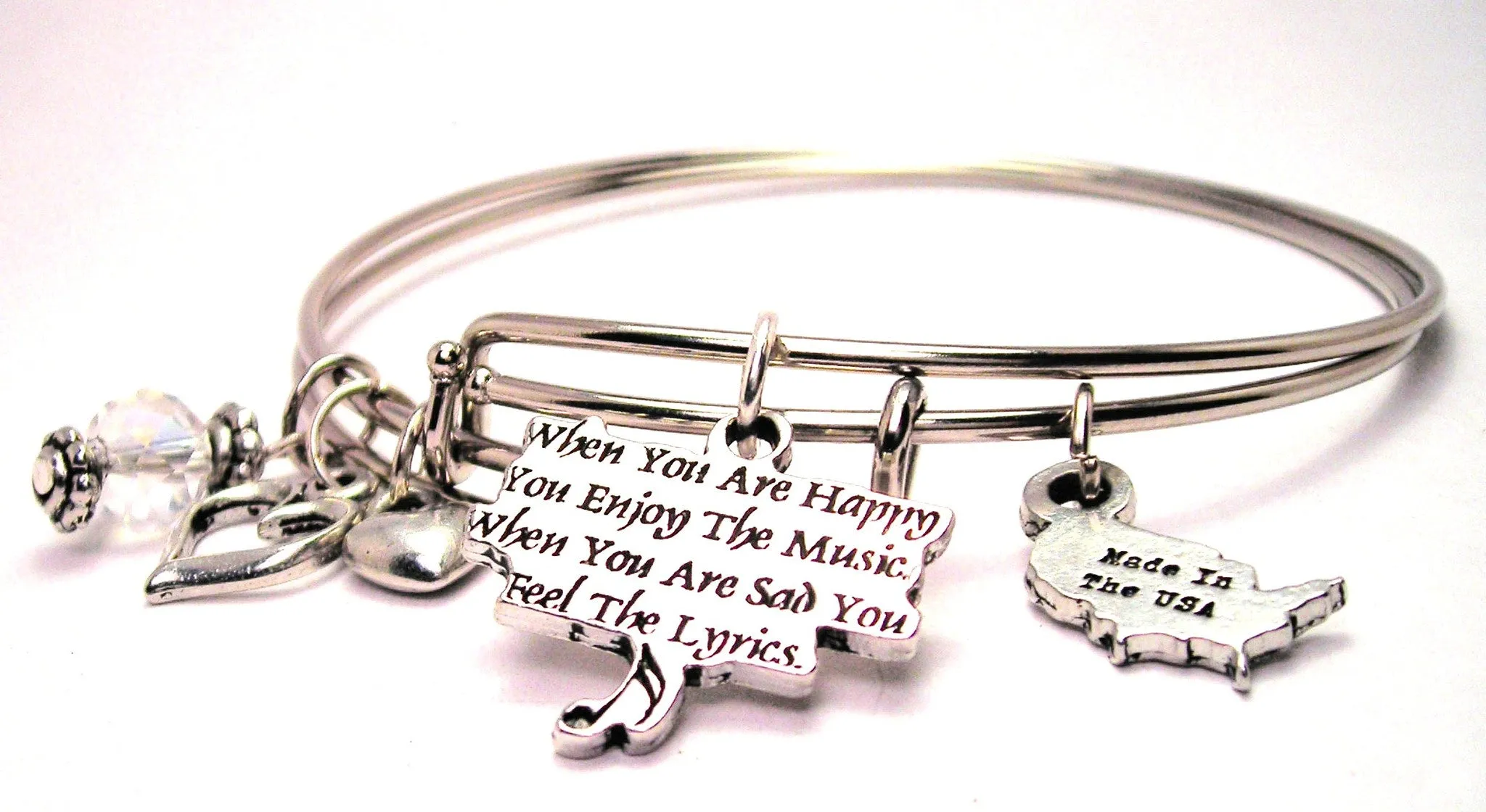 When You Are Happy You Hear The Music When You Are Sad You Feel The Lyrics Expandable Bangle Bracelet Set