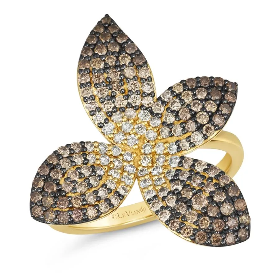 Yellow Gold Chocolate Diamonds and Nude Diamonds Floral Ring